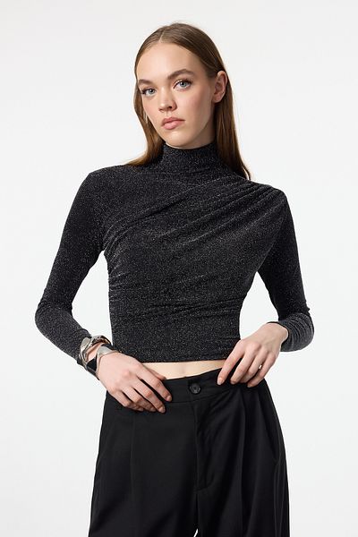 Trendyol Collection Anthrazitfarbene, glitzernde, gestrickte, stilvolle Bluse TPRAW25BZ00050