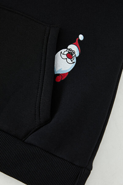 TRENDYOLKIDS Black Boy Plain Knitted Mini Me Christmas Model Sweatshirt Tkdaw25Sw00124