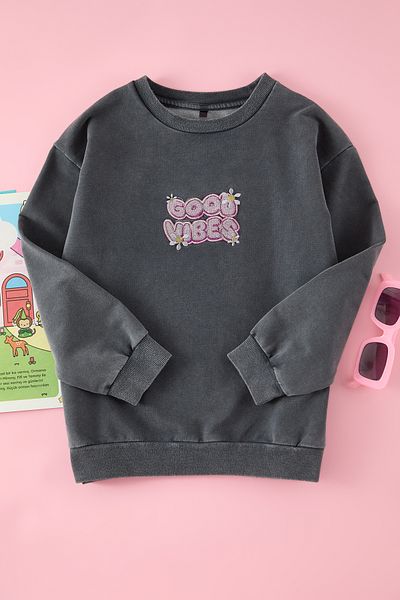 TRENDYOLKIDS Gray Girl Printed Knitted Sweatshirt Tkdaw25Sw00131