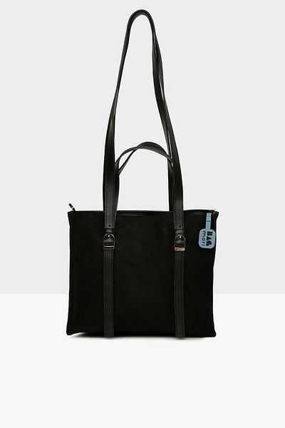 Bagmori Black Women's Double Leather Belted Suede Bag m 000008565