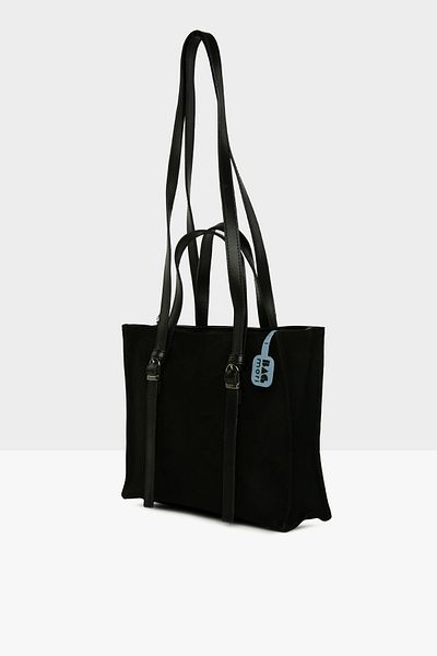 Bagmori Black Women's Double Leather Belted Suede Bag m 000008565