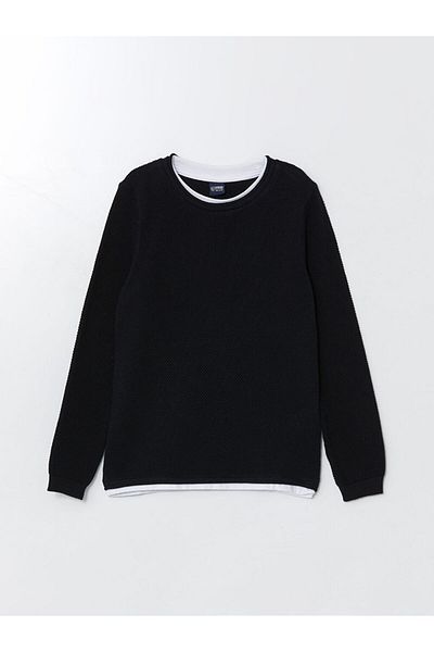 LC Waikiki Crew Neck Textured Boys' Knitwear Sweater