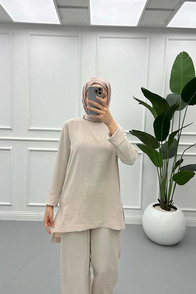 Pardesü Dünyası Slit Tunic Set Beige