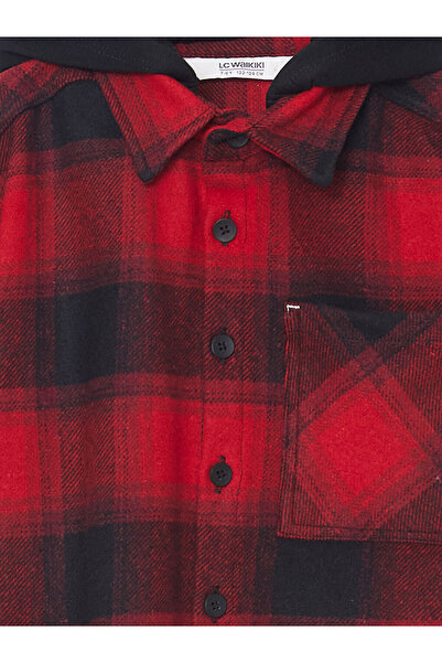 LC Waikiki Hooded Plaid Boy's Shirt Jacket - W4Cn18Z4