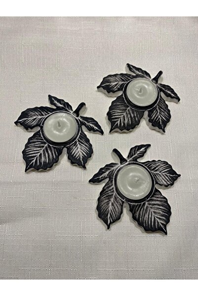 MorVilla Üçlü Tealight,Yaprak Şekilli Mumluk,Dekoratif Obje,Biblo,Tealight Da...