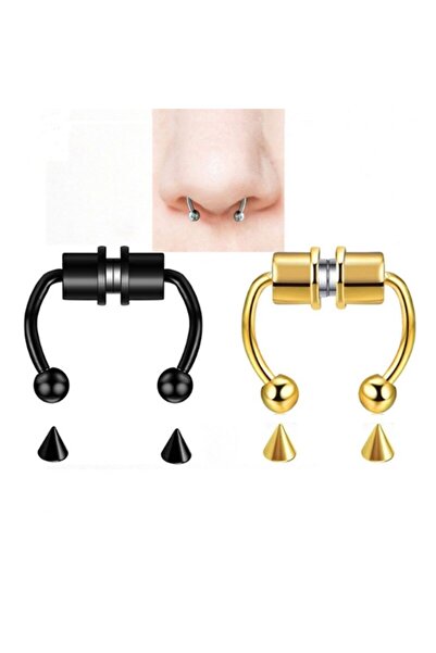 Market666 Altın Rengi Burun Ucu Mıknatıslı Küpe Fake Septum Piercing Yuvarlak Sivri Deliksiz