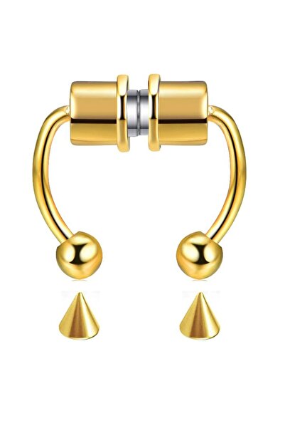 Market666 Altın Rengi Burun Ucu Mıknatıslı Küpe Fake Septum Piercing Yuvarlak Sivri Deliksiz