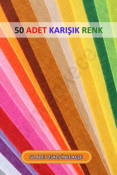 garaccu Kaliteli Ince Okul Hobi Keçesi 50 Renk 25x25 Cm Ölçülerinde Hazır Set