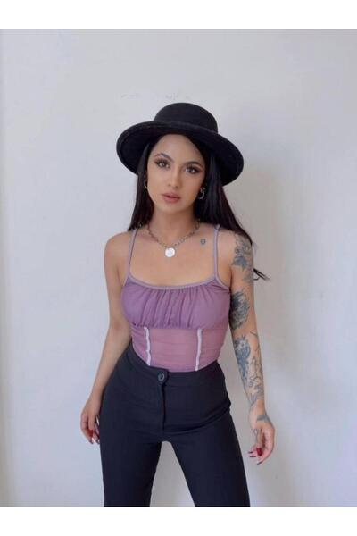CEYS Astarlı İnce Askılı Tül Crop Büstiyer