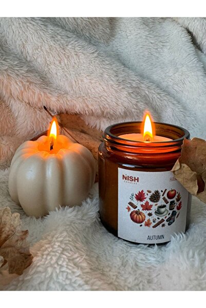 Nish Candles İkili Mum Seti Kapaklı Cam Kavanozda %100 Soya Mumu ve Balkabağı...
