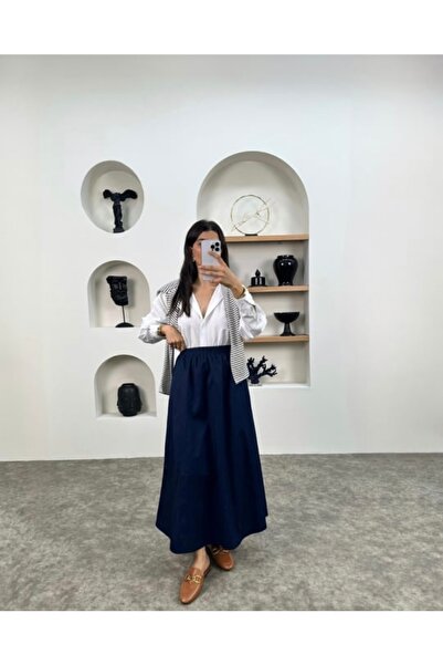 nizzell تنورة طويلة مع جيوب وخصر مطاطي مقاس قياسي