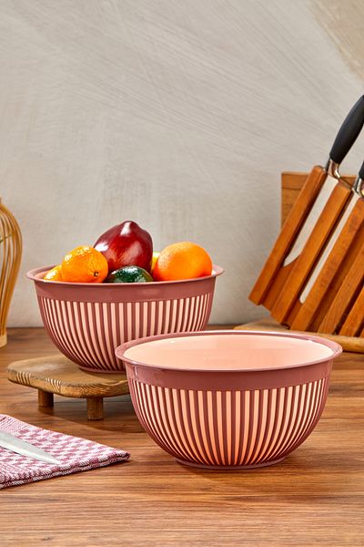 Milenay 3.6Lt Large Size Set of Two - Striped Modern Design Fruit, Vegetable and Salad Bowl
