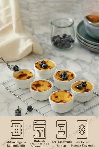 Alacarte 6 Pieces of Multi-Purpose Ceramic Souffle Bowl - Cake Mold - Snack Bowl