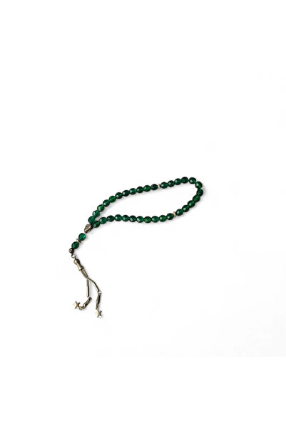 Hedea مسبحة صلاة من الزجاج الأخضر مع شرابات معدنية