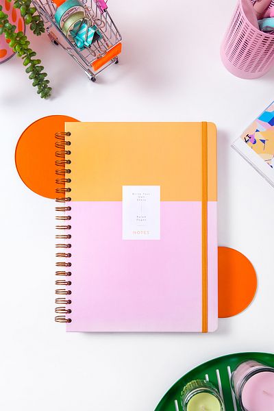 PAPERORA Pink Striped 20X28 Spiral Notepad - Hard Cover and Elastic