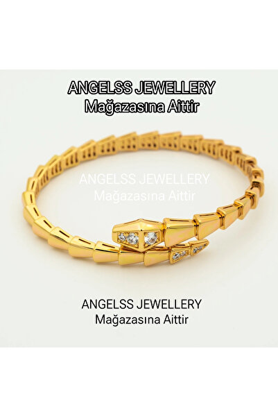 ANGELSS JEWELLERY Yılan Marka Model Zirkon Taşlı Gold Kelepçe Bileklik (Yılan...