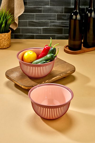 Milenay 1.6Lt Medium Size Set of Two - Striped Modern Design, Fruit and Vegetable Salad Bowl