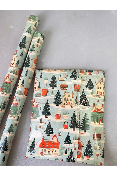 Meyofficial New Year Retro Christmas Pattern Gift Wrapping Wrapping Paper 50*70 cm 4 Pcs