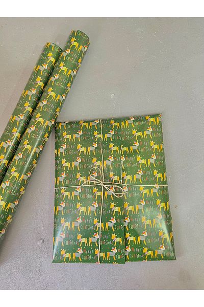 Meyofficial New Year Pattern Deer New Year Model Packaging Wrapping Paper 50*70 cm 4 Pieces