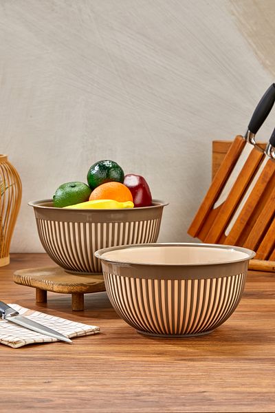 Milenay 3.6Lt Large Size Set of Two - Striped Modern Design Fruit, Vegetable and Salad Bowl