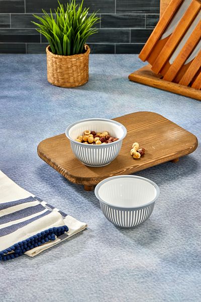 Milenay Set of Two 450ml Mini Size Multi-Purpose Stripe Pattern Bowl, Modern Design, Breakfast Nut Bowl
