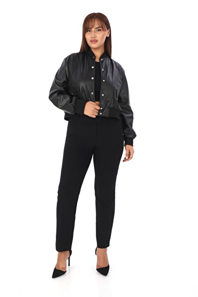 X-BI COLLECTİON Deri Siyah Bomber Ceket
