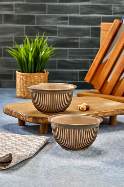 Milenay Set of Two 450ml Mini Size Multi-Purpose Stripe Pattern Bowl, Modern Design, Breakfast Nut Bowl