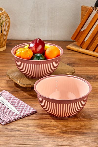 Milenay 3.6Lt Large Size Set of Two - Striped Modern Design Fruit, Vegetable and Salad Bowl