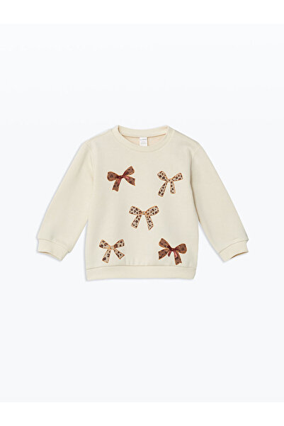 LC Waikiki Beige Crew Neck Long Sleeve Printed Girls' Sweatshirt and Leggings 2-Piece