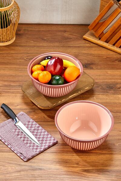 Milenay 3.6Lt Large Size Set of Two - Striped Modern Design Fruit, Vegetable and Salad Bowl