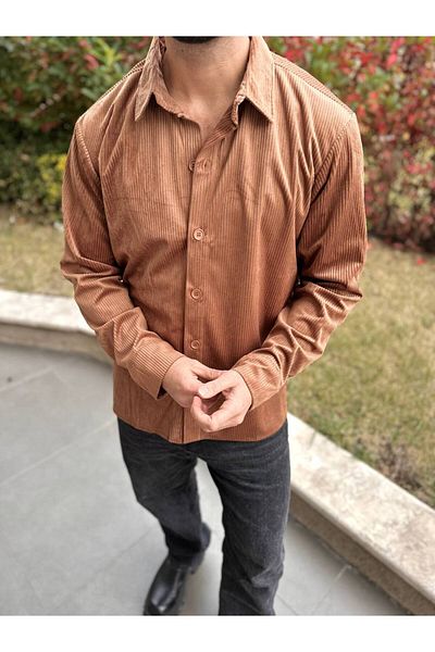 elkumoda Πουκάμισο Loose Corduroy Oversize - Stand-up Collar