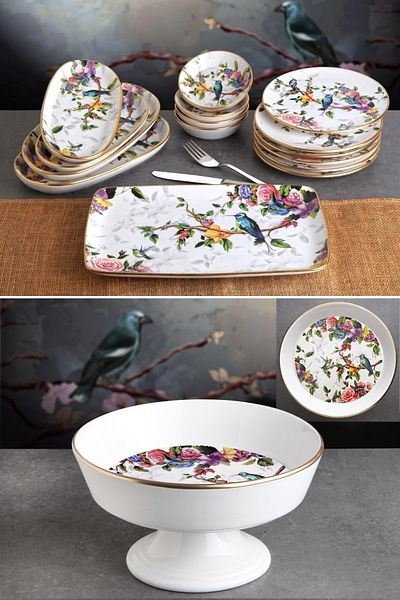 Pinkev Ceramic Cake and Breakfast Presentation Plate Set