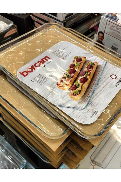 Paşabahçe Oven Cooker Borcam Square Patterned Oven Cooker New 33.5*24.5 Paddle Rectangular Table