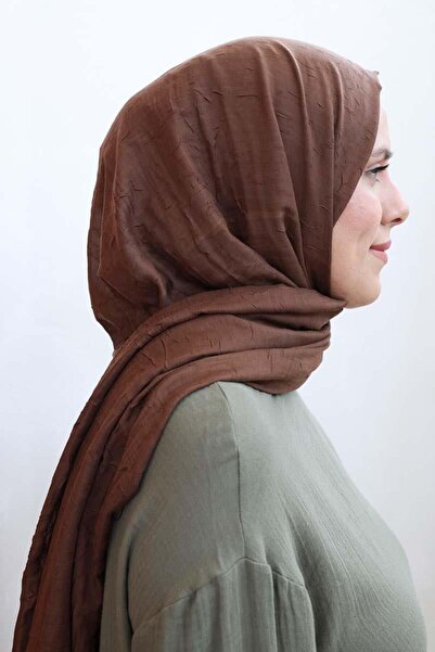 ALLDAY Καφέ- ριγέ Βαμβακερό σάλι