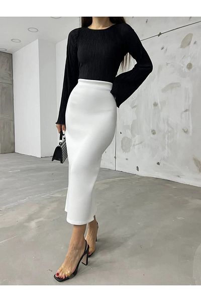 mibay Scuba Fabric Rubberized Pencil Skirt