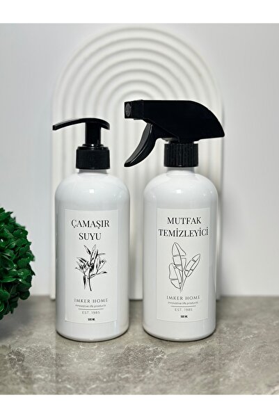 IMKER HOME Beyaz Çamaşır Suyu Mutfak Temizleyici Şişesi Düzenleyici Plastik Sabunluk 500 Ml