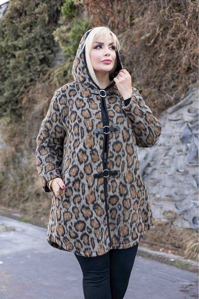 Şans Plus Size Leo Leopard Print Hooded Coat - Unlined 65N38664