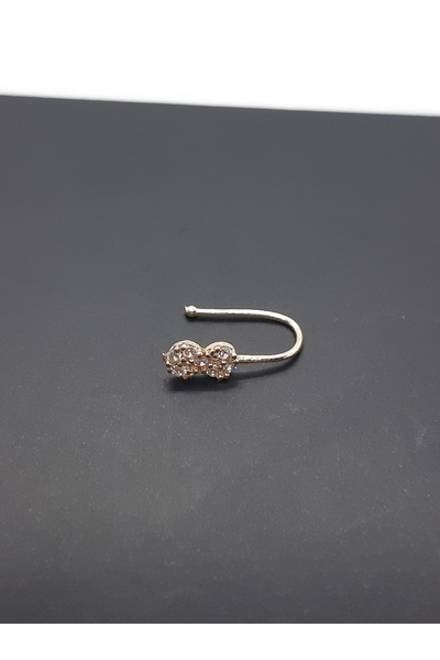 Set 925 Ayar Gümüş Altın Kaplama Zirkon Taşlı Sıkıştırmalı Deliksiz Fake 'SON...