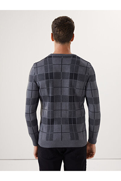 LC Waikiki Bisiklet Yaka Uzun Kollu Ekose Erkek Triko Kazak LCWAIKIKI Classic