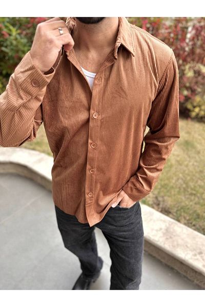 elkumoda Πουκάμισο Loose Corduroy Oversize - Stand-up Collar