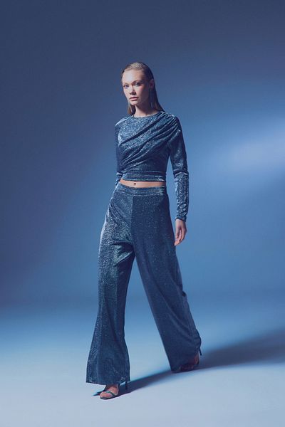 Sateen Anthracite Glitter Loose Trousers