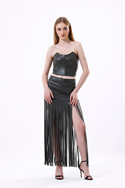 Sense Faux Leather Zippered Bustier - Bust34504