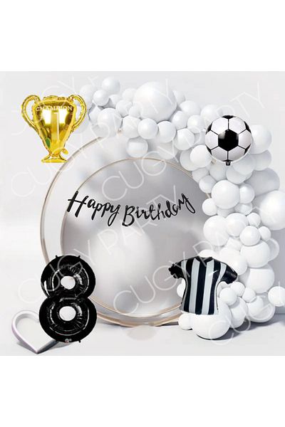 CUGY Boy's Birthday Decoration Party Set White Balloon Chain Set with Cradle Formula Cup