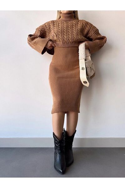 etto park Stone Rhinestone Knit Motif Crop Sweater and Knitwear Dress Set Standard Size
