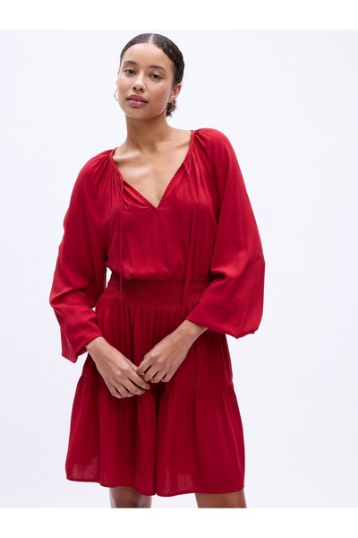 GAP Kadın Kırmızı Büzgülü Yırtmaçlı Mini Elbise