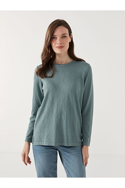 LC Waikiki Lcw Grace Green Crew Neck Shiny Stone Printed Women's Knitwear Sweater