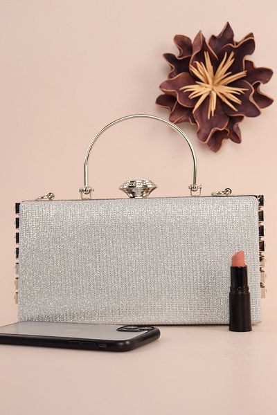 weem bag Τσάντα βραδινού φορέματος Weembag 470 με ριγέ πέτρινη λαβή