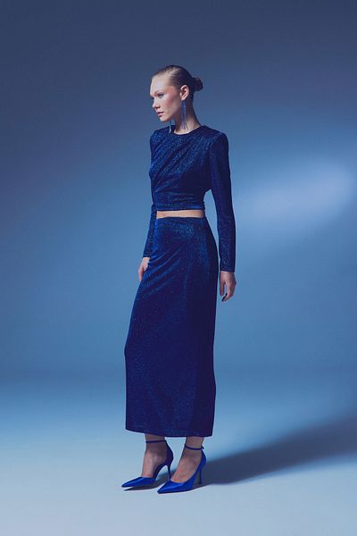 Sateen Fusta Midi Sclipici - SAX BLUE