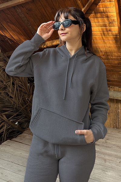 OXVİN Women's Kangaroo Pocket Hooded 3-Thread Puff Soft (Fleece Inside) Sweatshirt - Oversize Original Mold