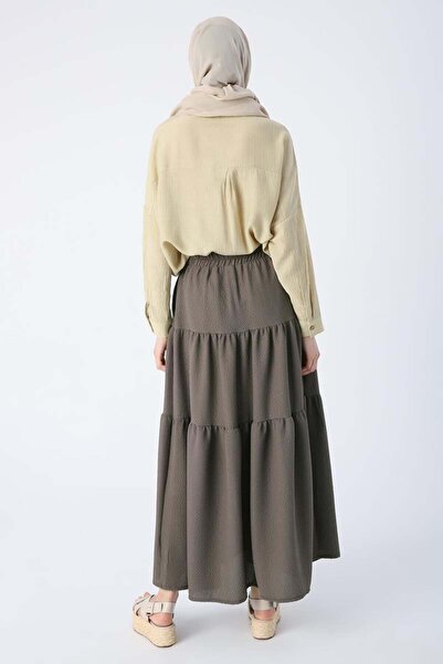 ALLDAY Soldier Khaki-Buttoned Ruffled Wrapped Skirt with Elastic Waist